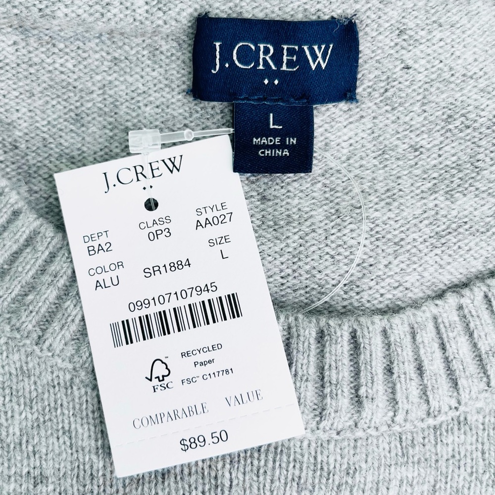 J. Crew Lambs Wool Blend Mens Knit Sweater Long Sleeves Crewneck  Pullover Gray - Picture 6 of 7